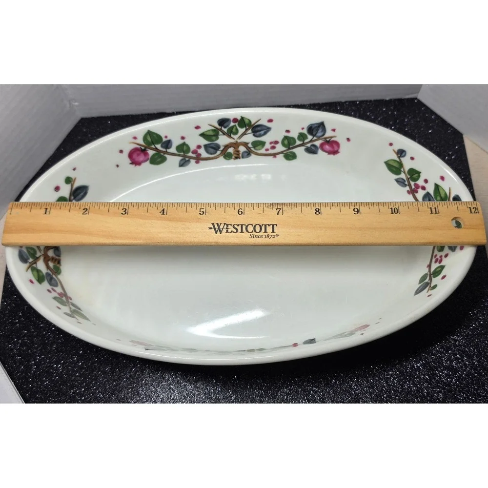 Vintage Oval Ceramic Baking Dish‎ Fruit Vine Pomegranate White 12 Inch Casserole